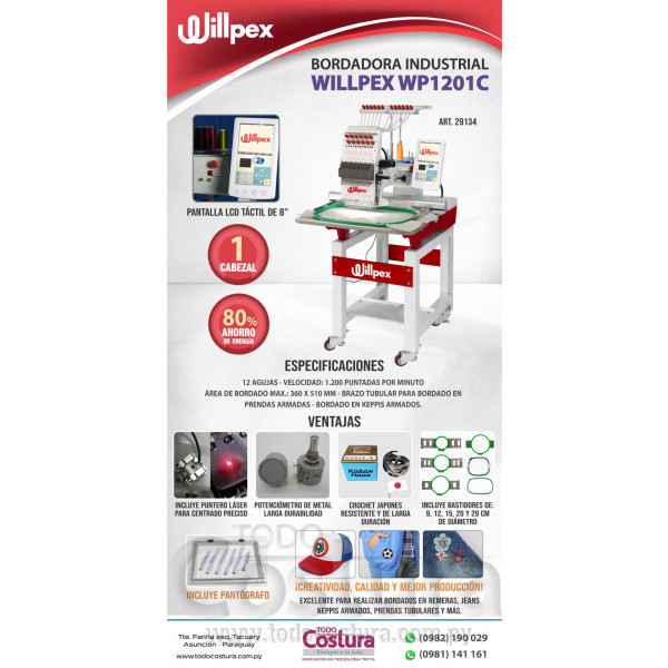 BORDADORA INDUSTRIAL (1 CABEZAL) WILLPEX WP1201C